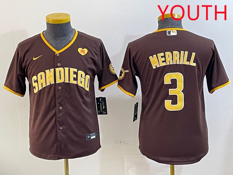 Youth San Diego Padres #3 Merrill Brown Game 2025 Nike MLB Jersey style 6->youth mlb jersey->Youth Jersey